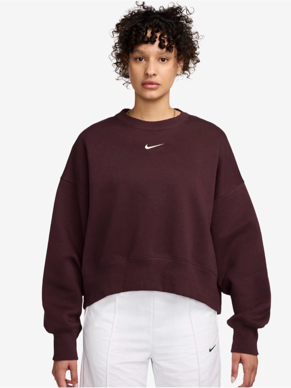 Nike Women's Maroon Crewneck Sweatshirt with White Swoosh